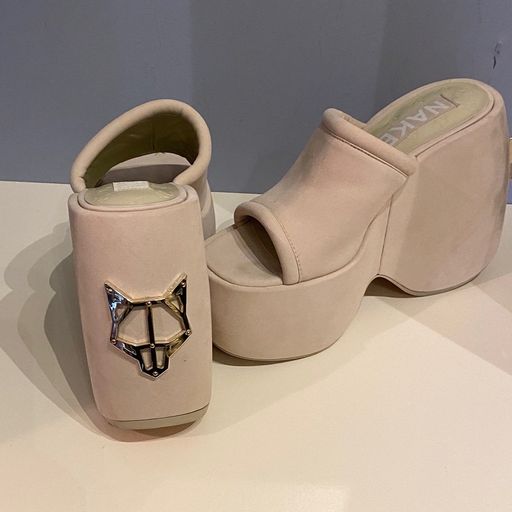 Naked Wolfe Cream Platform Mules